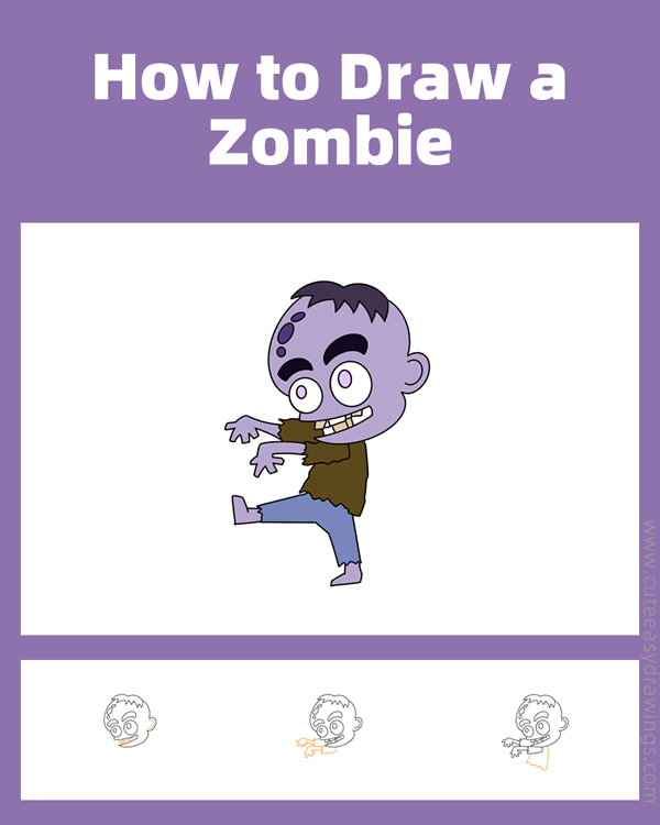 how to draw a zombie - www.cuteeasydrawings.com