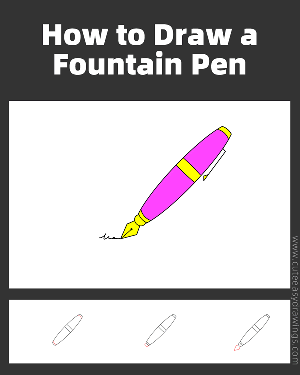 How to Draw a Fountain Pen Step by Step - Cute Easy Drawings