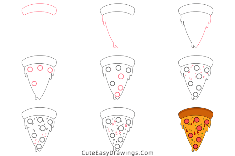 how to draw a pizza slice - www.cuteeasydrawings.com