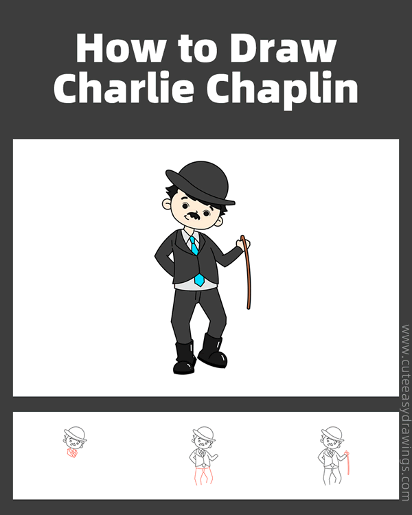 how to draw charlie chaplin - www.cuteeasydrawings.com