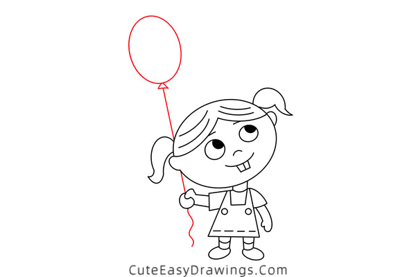 how to draw a girl with a balloon - www.cuteeasydrawings.com