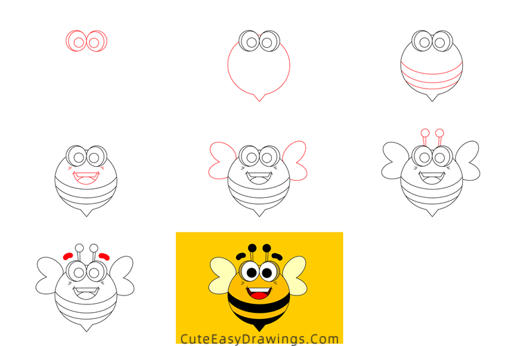 how to draw a bee - www.cuteeasydrawings.com