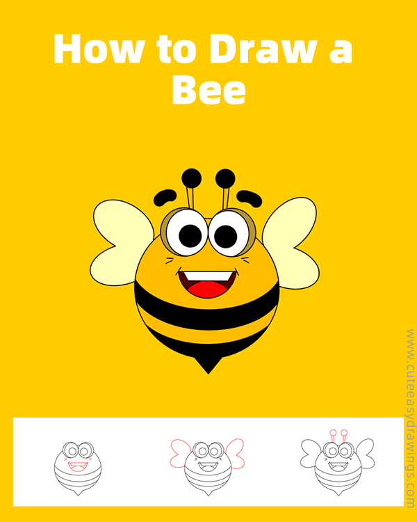 how to draw a bee - www.cuteeasydrawings.com