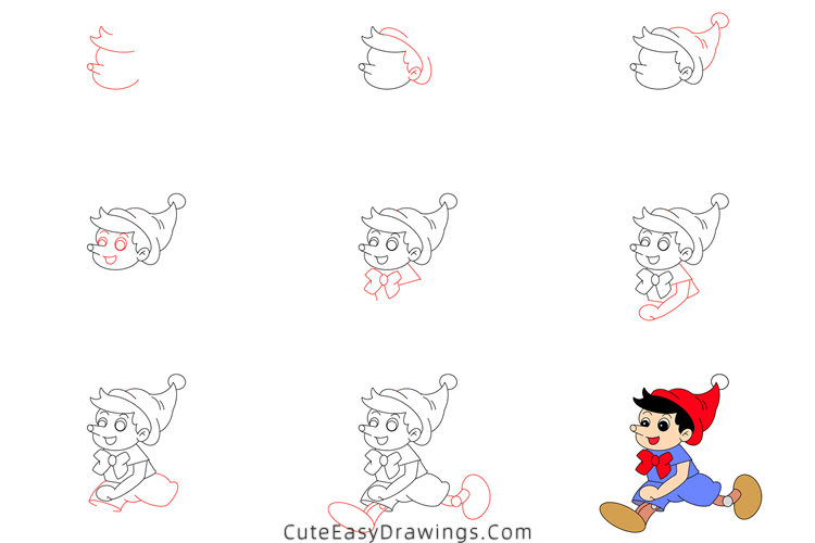 how to draw pinocchio - www.cuteeasydrawings.com