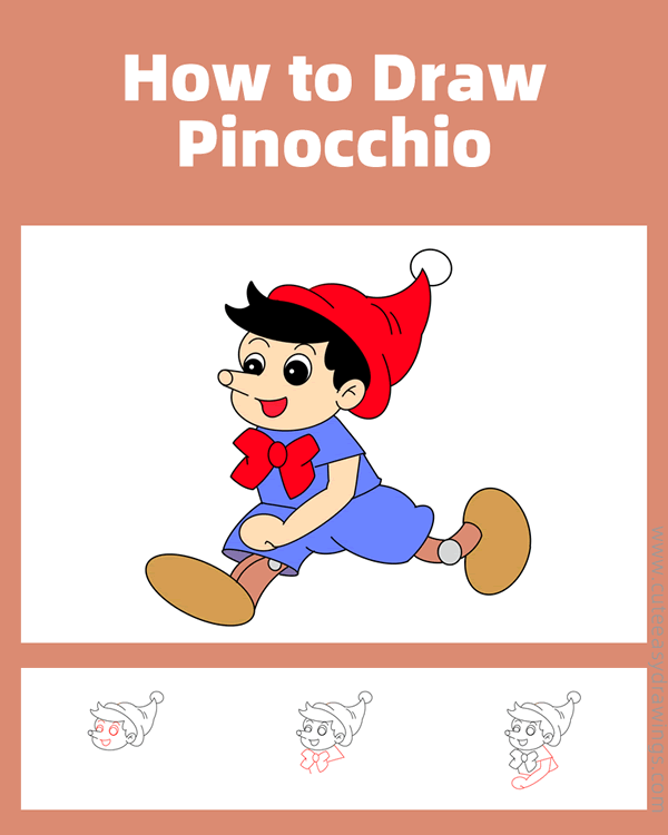 how to draw pinocchio - www.cuteeasydrawings.com