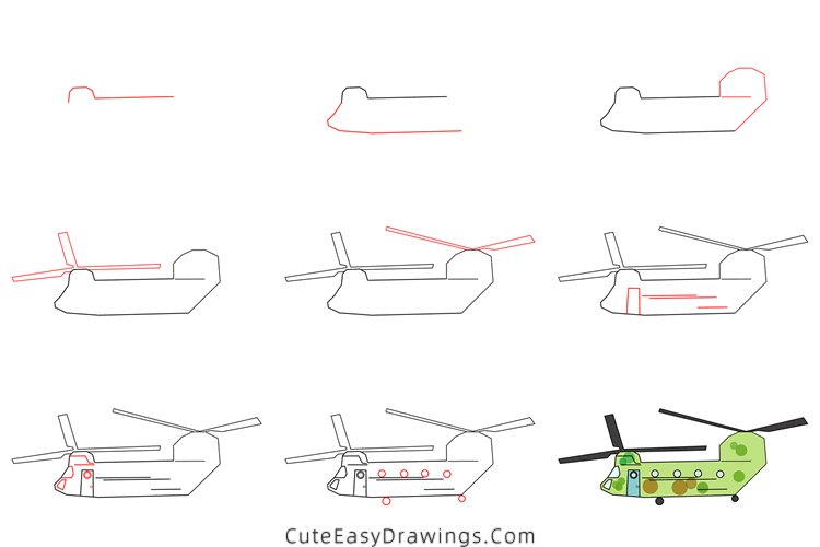 how to draw a military helicopter - www.cuteeasydrawings.com