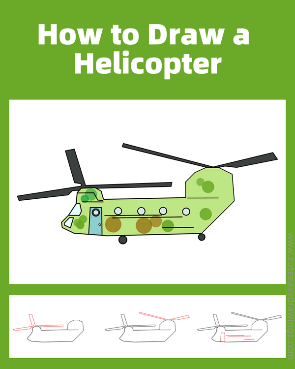 How to Draw a Military Helicopter Step by Step Cute Easy Drawings