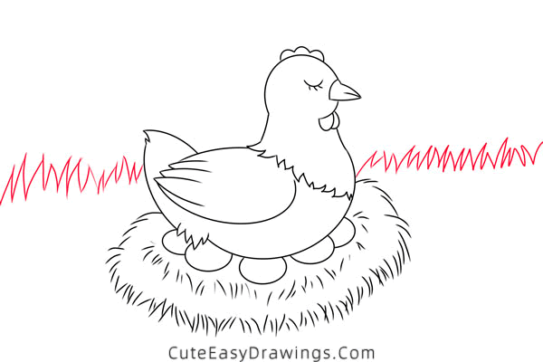 how to draw a hen hatching eggs - www.cuteeasydrawings.com