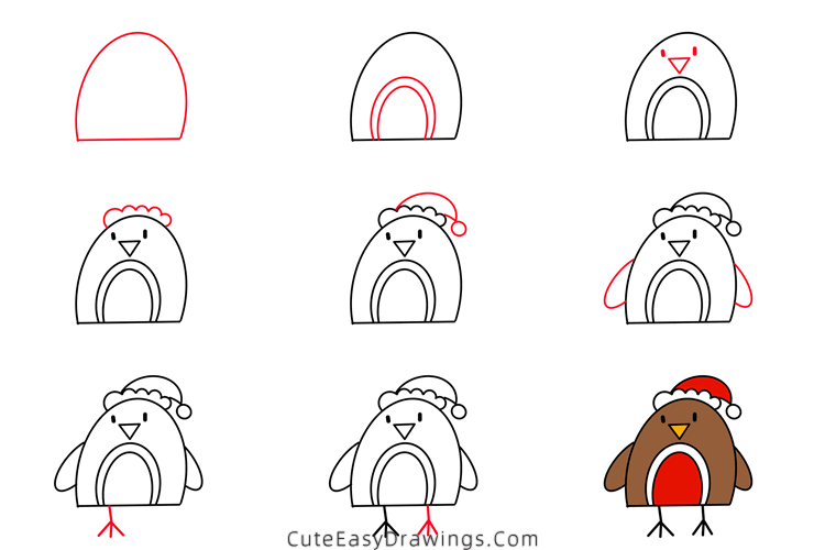 how to draw a christmas robin - www.cuteeasydrawings.com