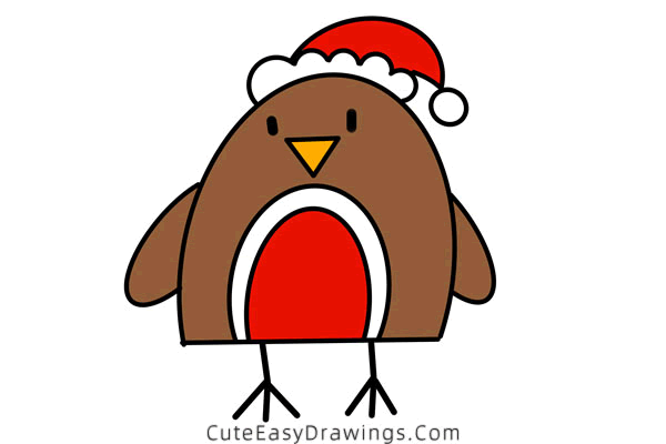 how to draw a christmas robin - www.cuteeasydrawings.com