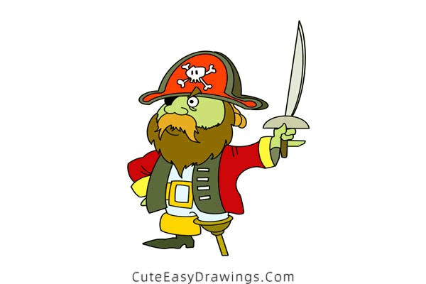 how to draw a pirate captain - www.cuteeasydrawings.com