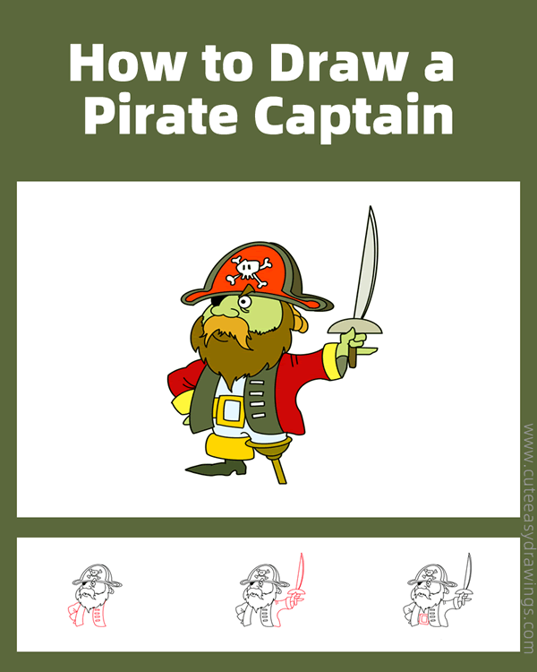 how to draw a pirate captain - www.cuteeasydrawings.com