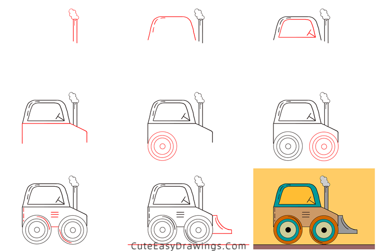 how to draw a bulldozer - www.cuteeasydrawings.com