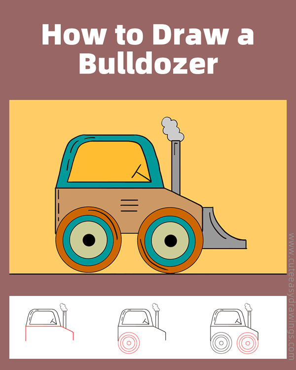 how to draw a bulldozer - www.cuteeasydrawings.com