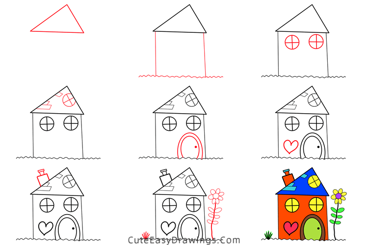 how to draw a cartoon house - www.cuteeasydrawings.com