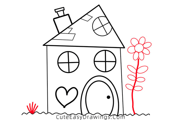 how to draw a cartoon house - www.cuteeasydrawings.com