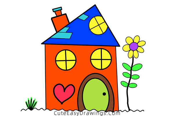 how to draw a cartoon house - www.cuteeasydrawings.com