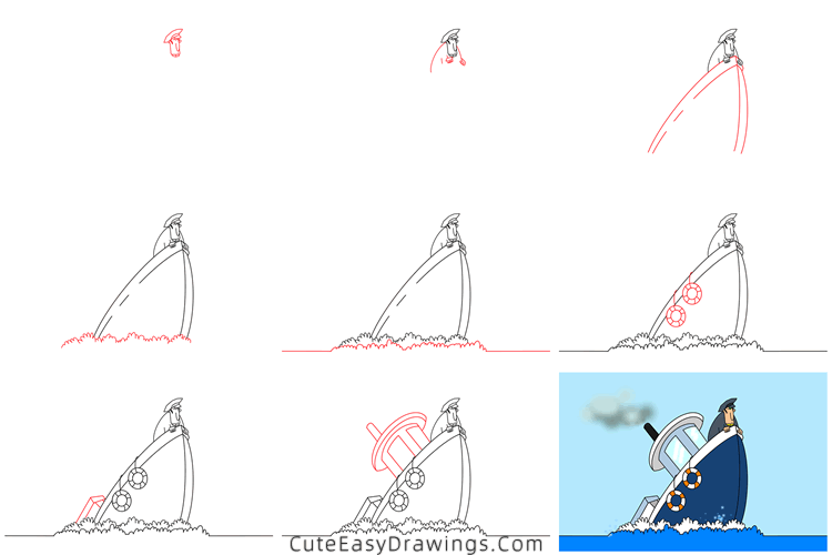 how to draw a sinking ship - www.cuteeasydrawings.com