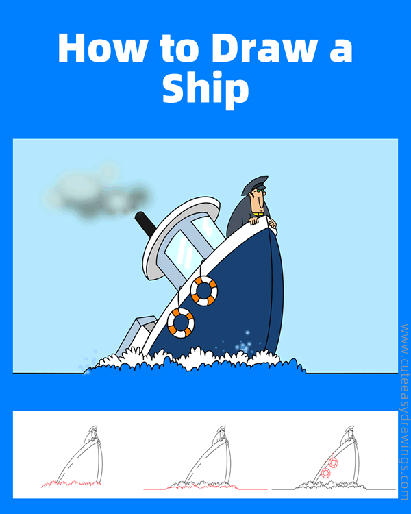 how to draw a sinking ship - www.cuteeasydrawings.com