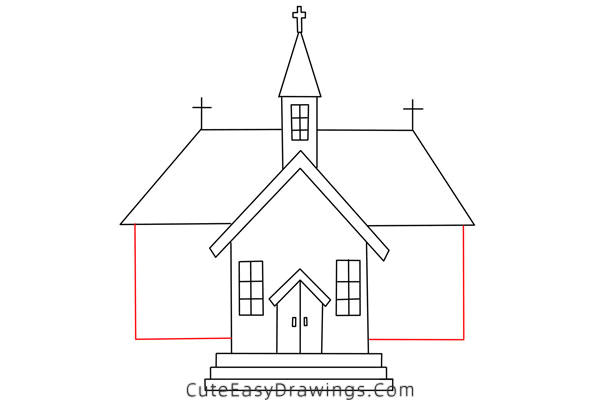 how to draw a church - www.cuteeasydrawings.com