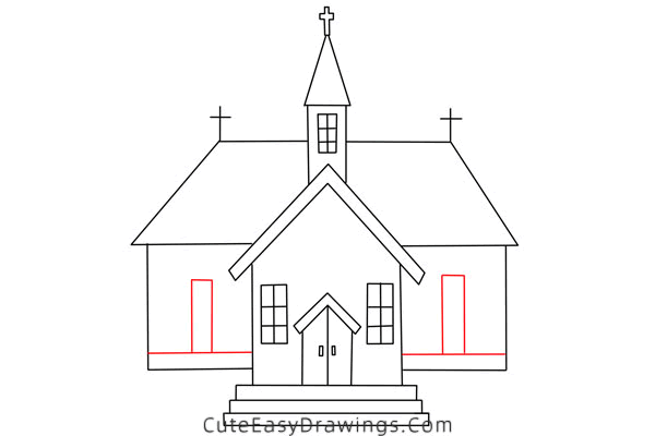 how to draw a church - www.cuteeasydrawings.com