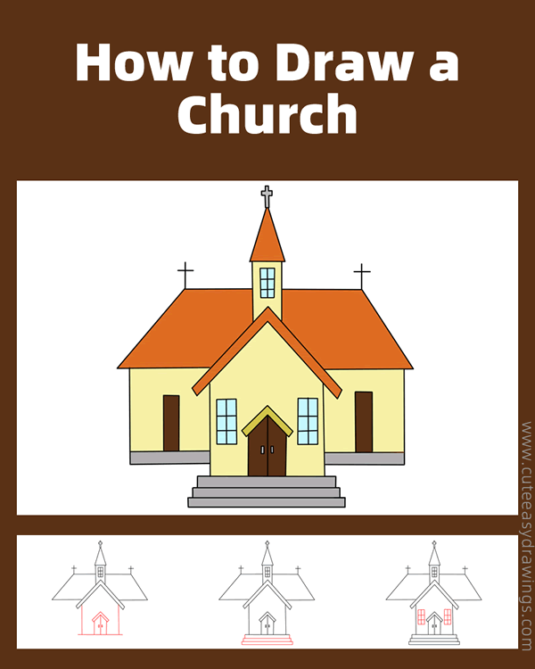 how to draw a church - www.cuteeasydrawings.com