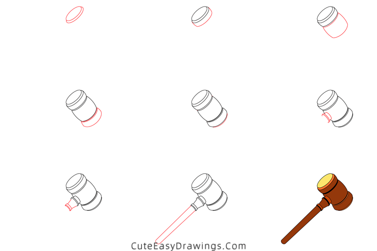 how to draw a judge mallet - www.cuteeasydrawings.com