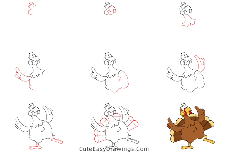 how to draw a turkey - www.cuteeasydrawings.com