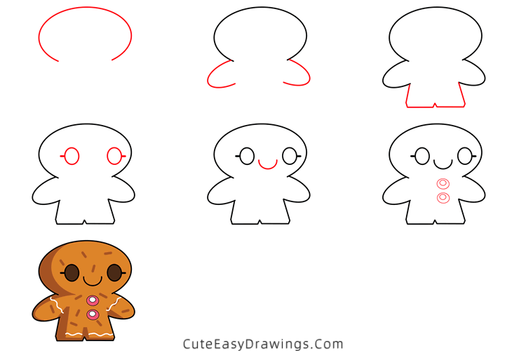 how to draw a gingerbread man - www.cuteeasydrawings.com