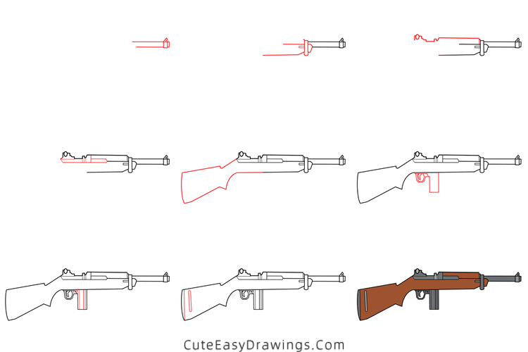 how to draw a m1 galant rifle - www.cuteeasydrawings.com