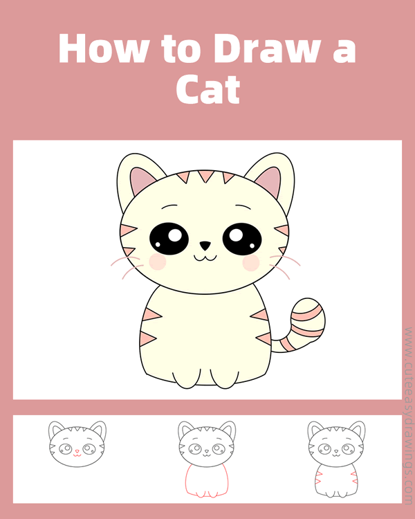 how to draw a cat - www.cuteeasydrawings.com