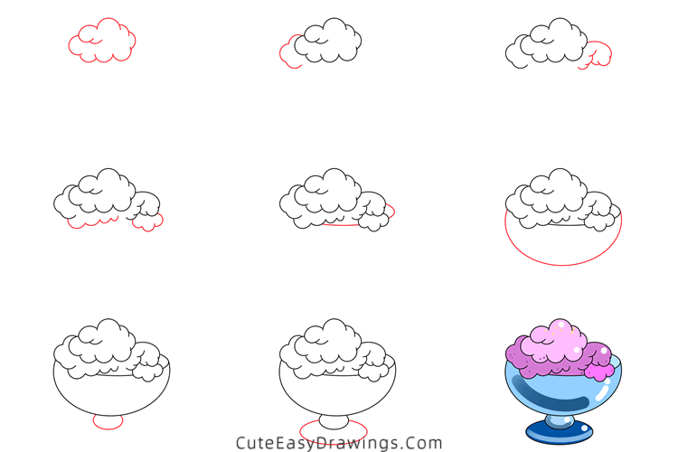 how to draw a bowl of ice cream - www.cuteeasydrawings.com