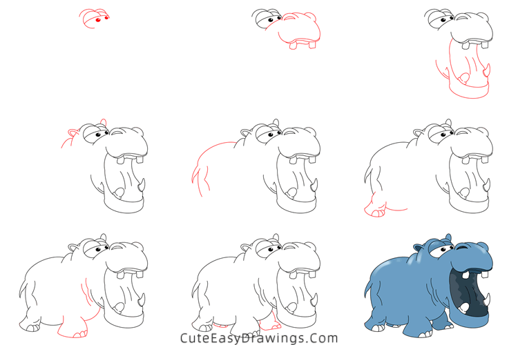 how to draw a hippo - www.cuteeasydrawings.com