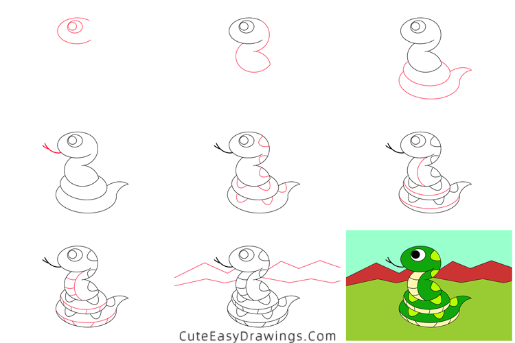 how to draw a snake - www.cuteeasydrawings.com