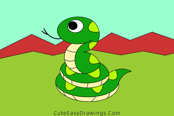 how to draw a snake - www.cuteeasydrawings.com