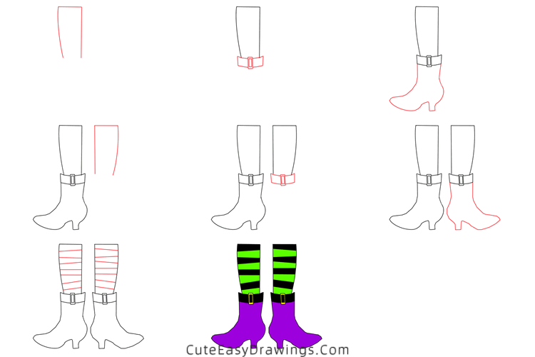 how to draw witch shoes - www.cuteeasydrawings.com