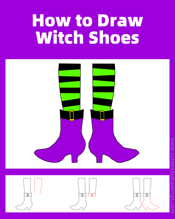 how to draw witch shoes - www.cuteeasydrawings.com