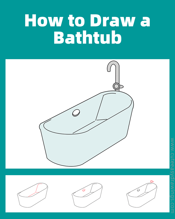 how to draw a bathtub - www.cuteeasydrawings.com