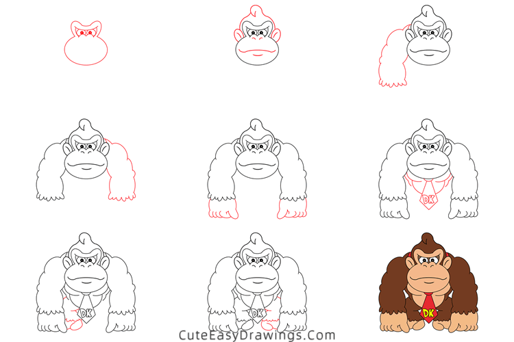 how to draw donkey kong - www.cuteeasydrawings.com