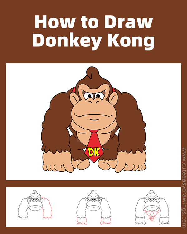 how to draw donkey kong - www.cuteeasydrawings.com