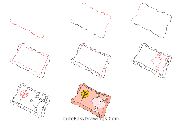 how to draw a pillow - www.cuteeasydrawings.com