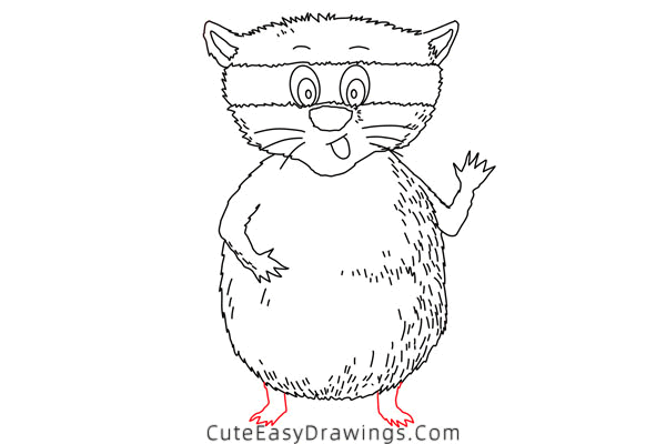 how to draw a raccoon - www.cuteeasydrawings.com