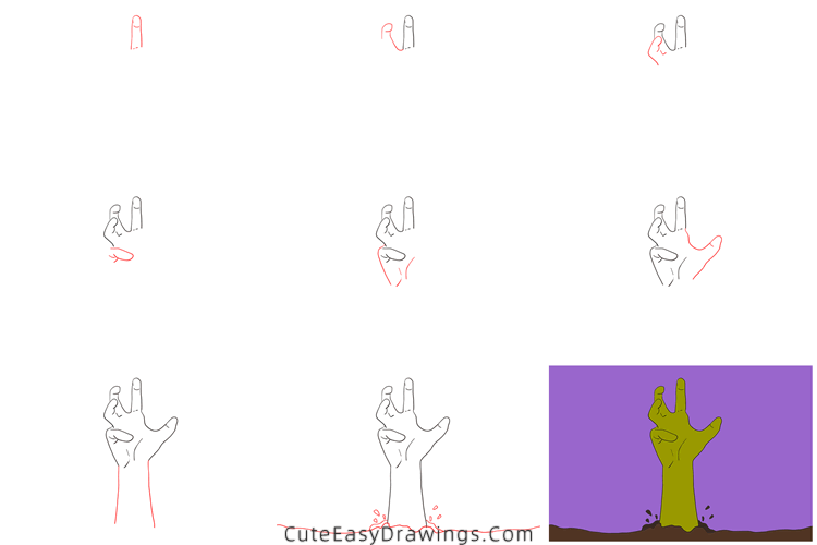 how to draw a zombie hand - www.cuteeasydrawings.com