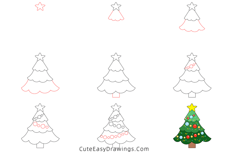 how to draw a christmas tree - www.cuteeasydrawings.com