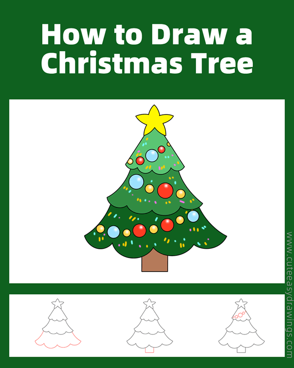 how to draw a christmas tree - www.cuteeasydrawings.com