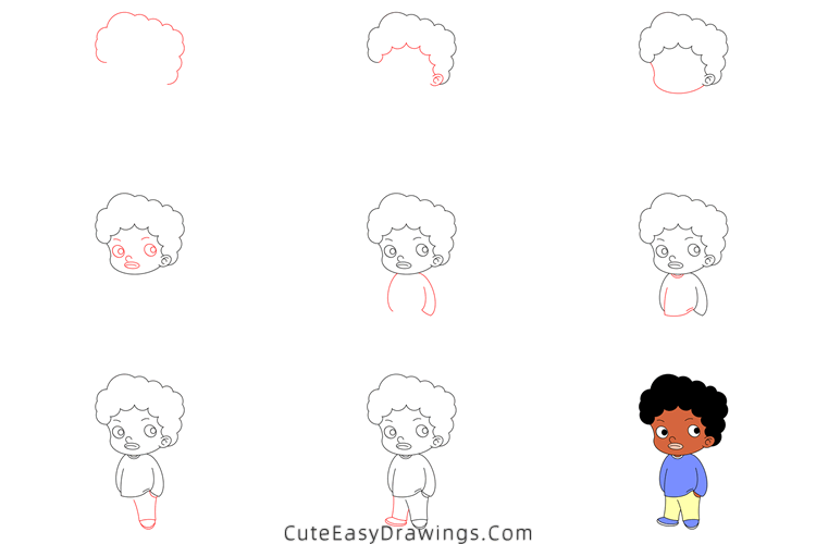 how to draw an african american boy - www.cuteeasydrawings.com