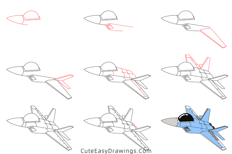 how to draw a fighter jet - www.cuteeasydrawings.com