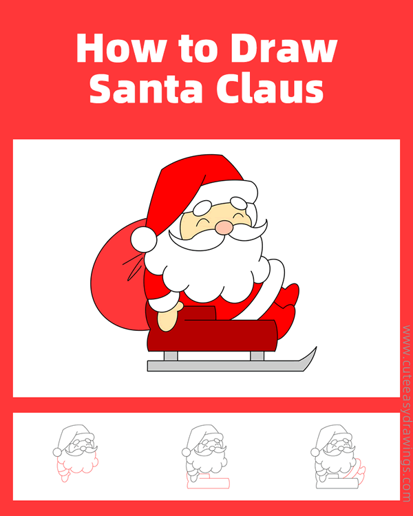 how to draw santa claus in sleigh - www.cuteeasydrawings.com