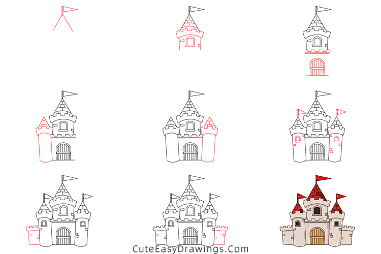 how to draw a castle easy - www.cuteeasydrawings.com