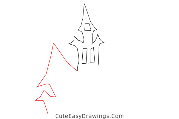 how to draw a haunted house - www.cuteeasydrawings.com